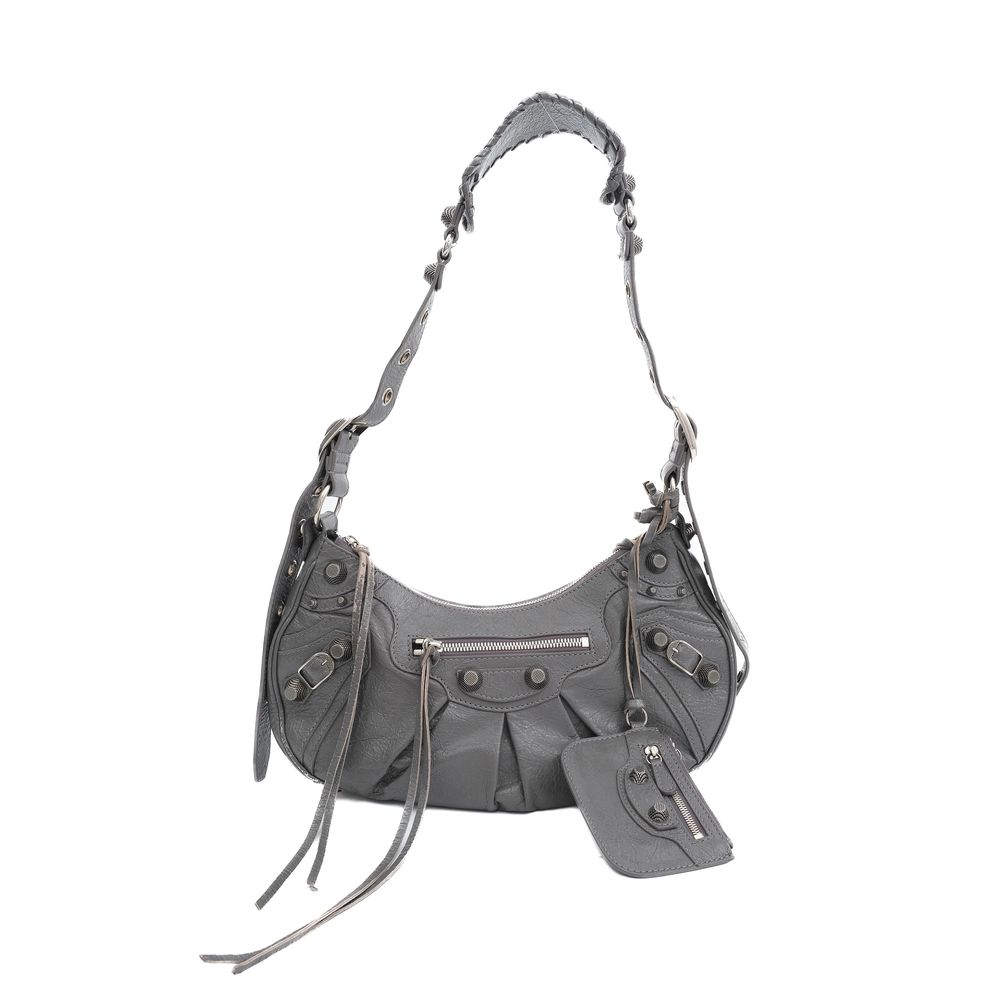 Excellent Balenciaga Gray Leather Handbag with Decorative Elements